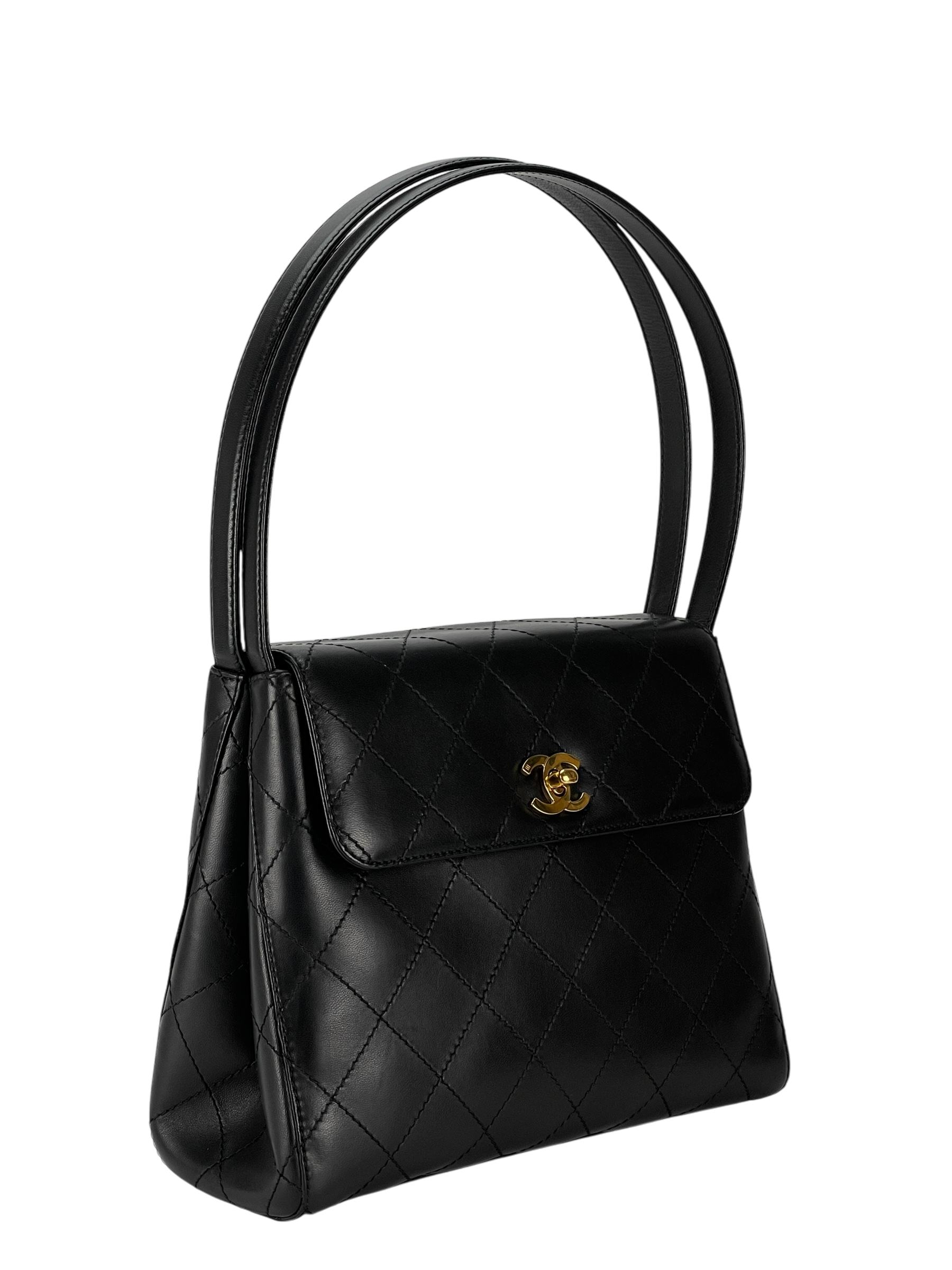 CHANEL - Black Lambskin Double Strap Coco Mark Shoulder Bag 