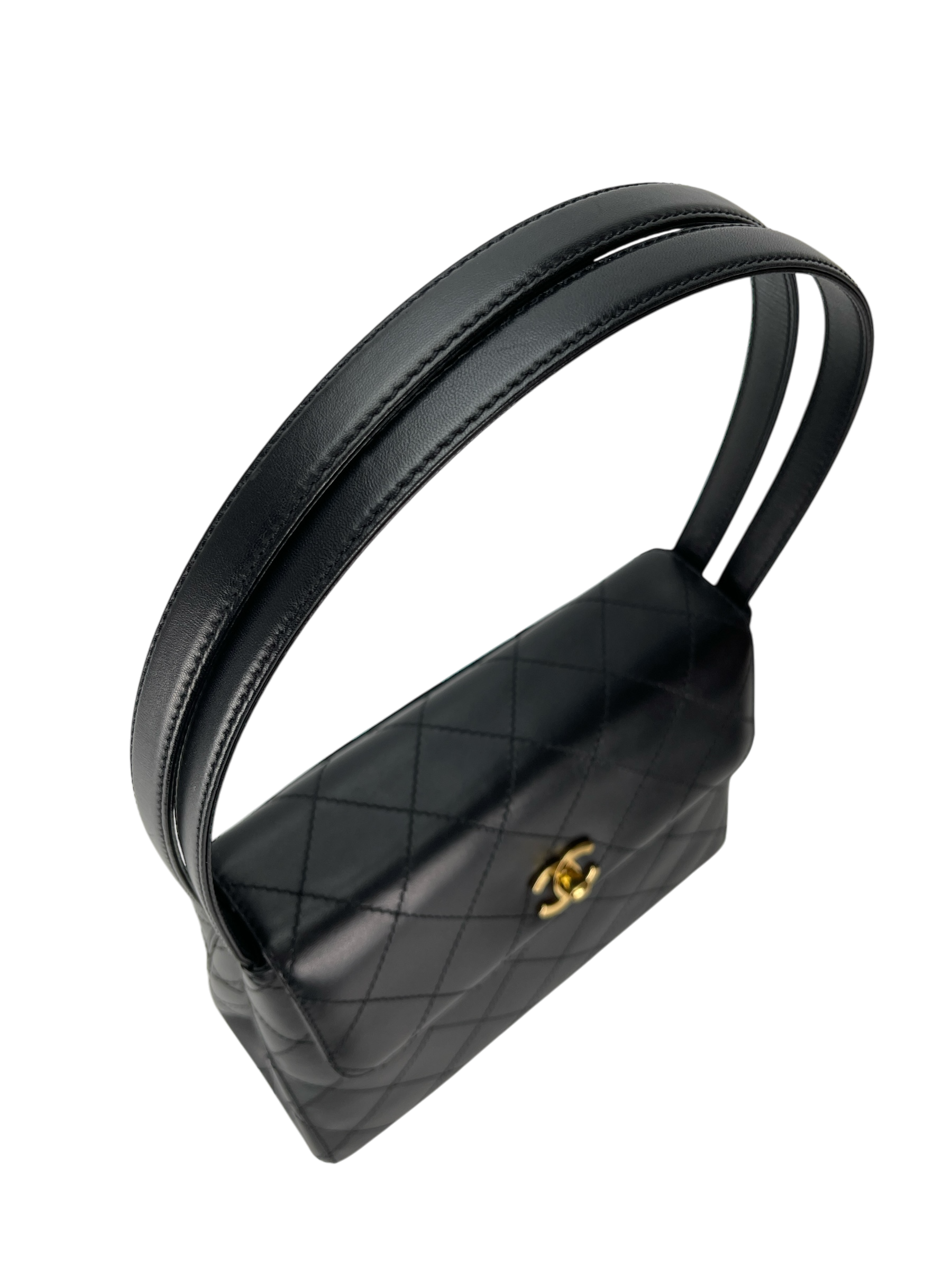 CHANEL - Black Lambskin Double Strap Coco Mark Shoulder Bag 