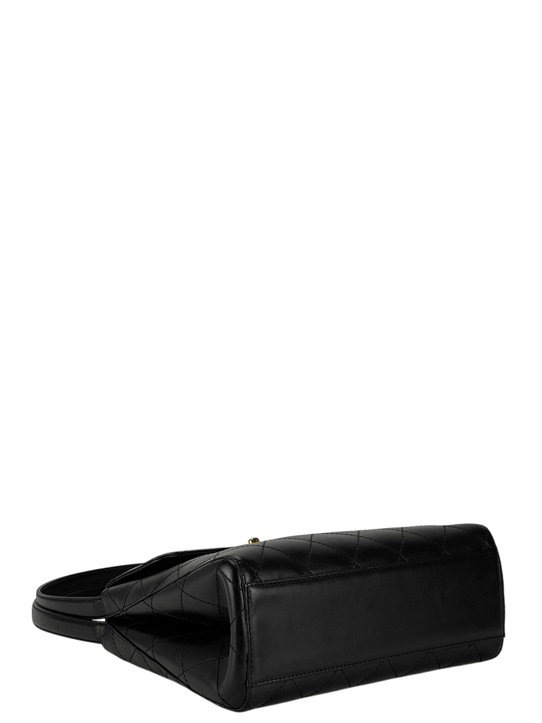 CHANEL - Black Lambskin Double Strap Coco Mark Shoulder Bag 