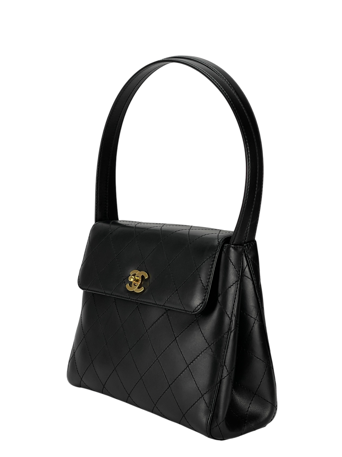 CHANEL - Black Lambskin Double Strap Coco Mark Shoulder Bag 