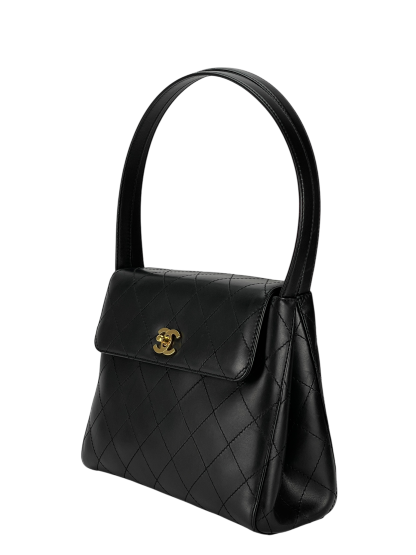 CHANEL - Black Lambskin Double Strap Coco Mark Shoulder Bag 