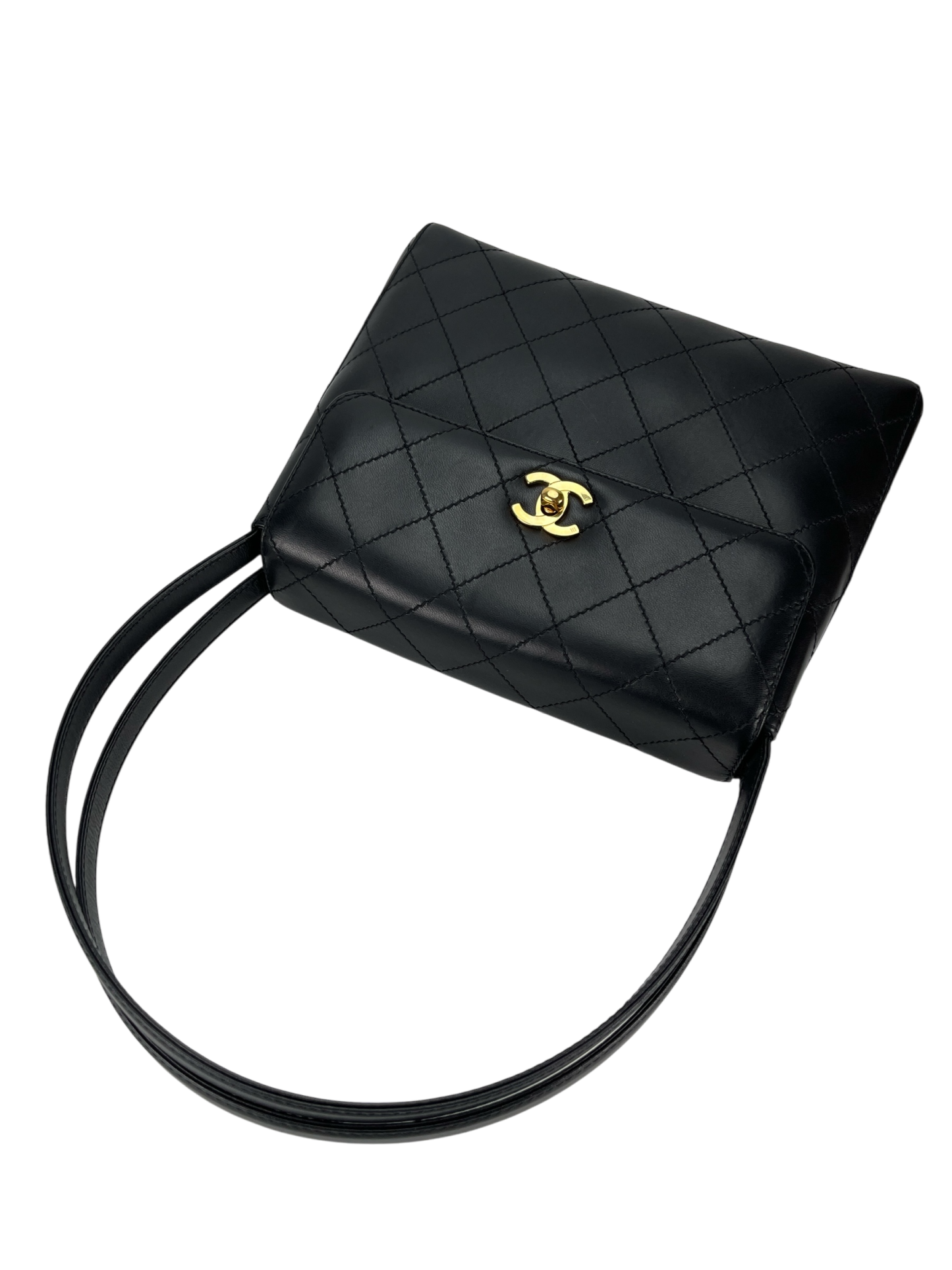 CHANEL - Black Lambskin Double Strap Coco Mark Shoulder Bag 