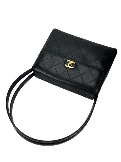 CHANEL - Black Lambskin Double Strap Coco Mark Shoulder Bag 