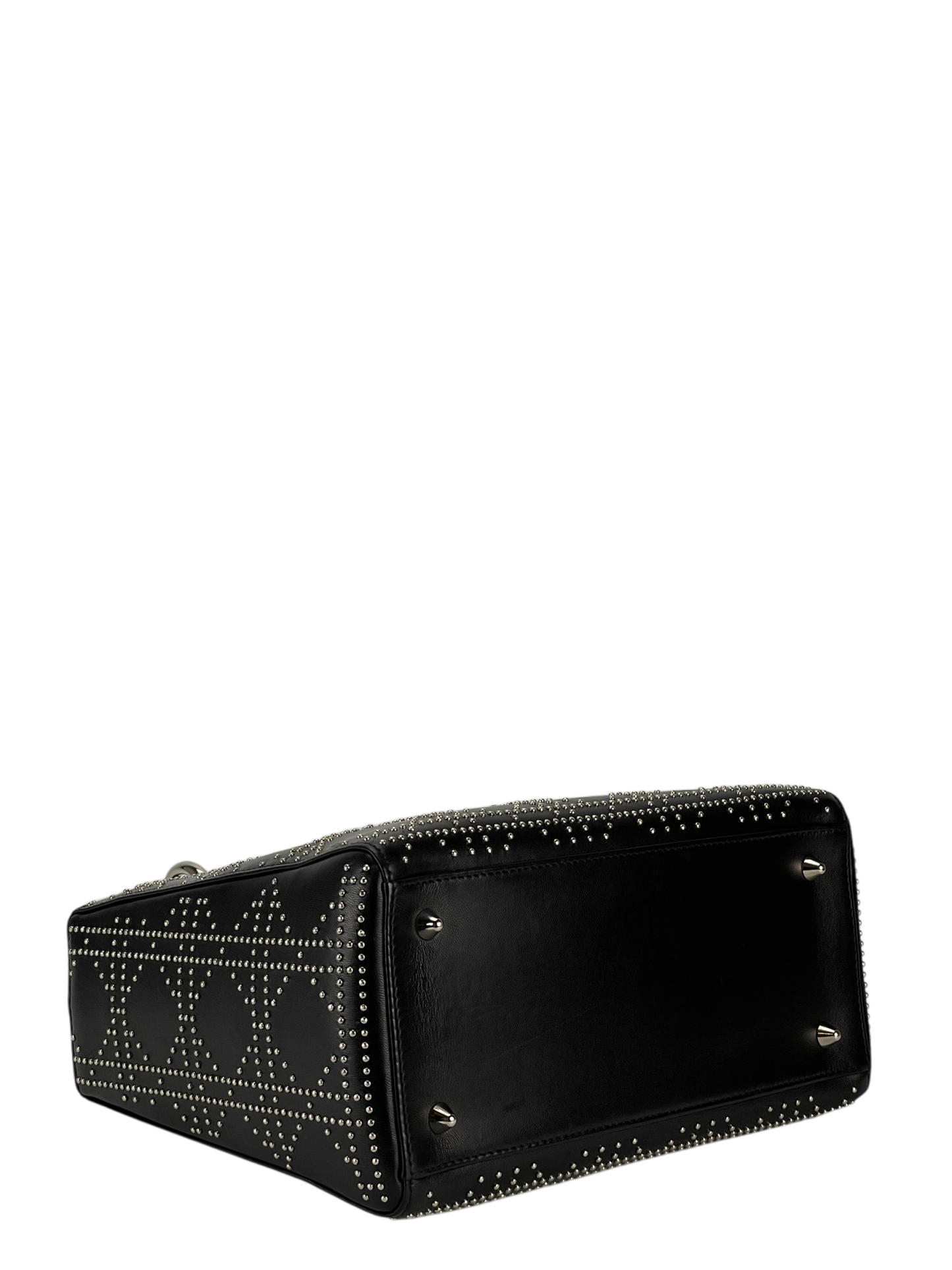 CHRISTIAN DIOR - Lady Dior Medium Cannage Studs Handbag Shoulder Bag 2WAY Black Leather