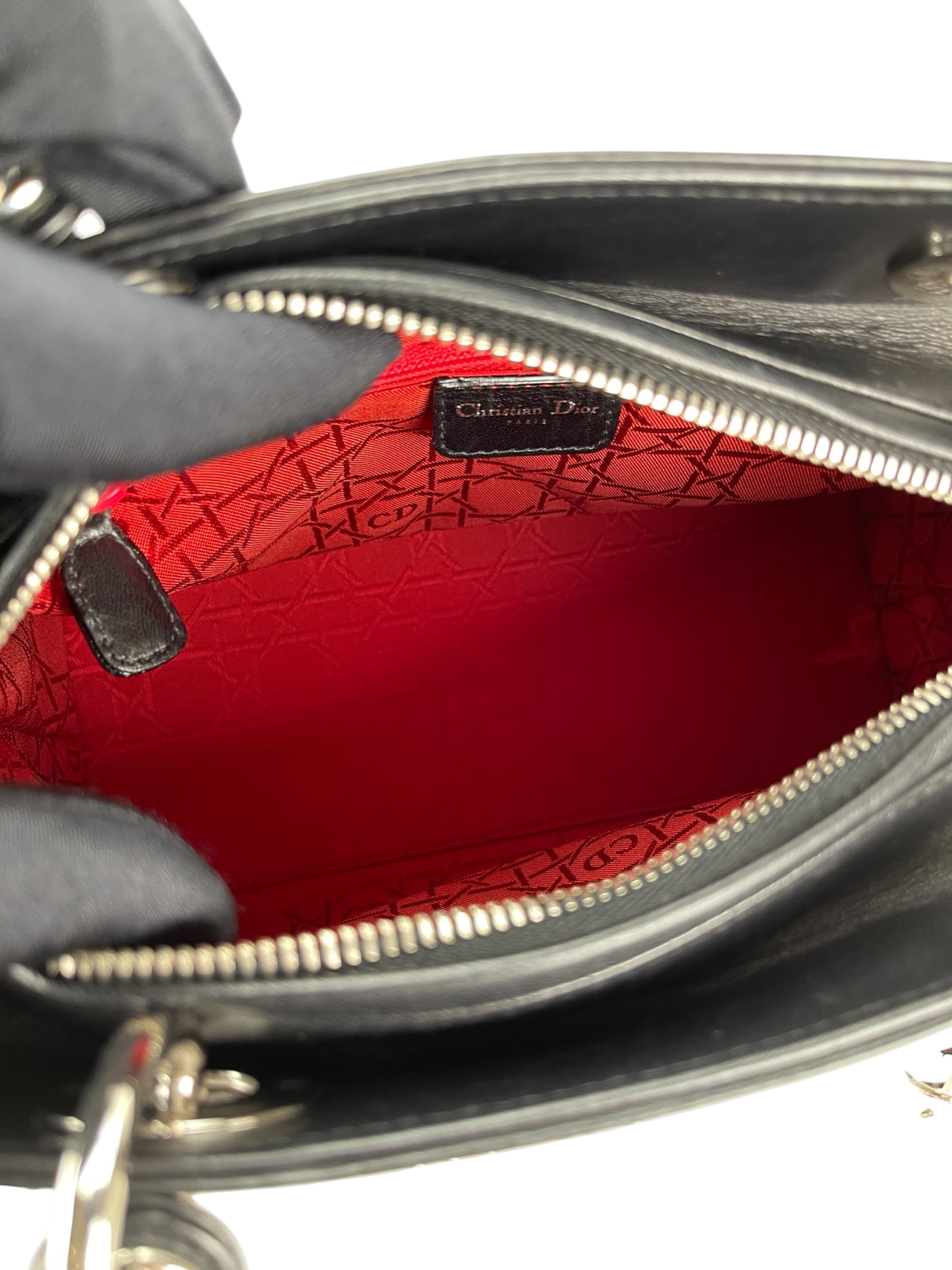 CHRISTIAN DIOR - Lady Dior Medium Cannage Studs Handbag Shoulder Bag 2WAY Black Leather