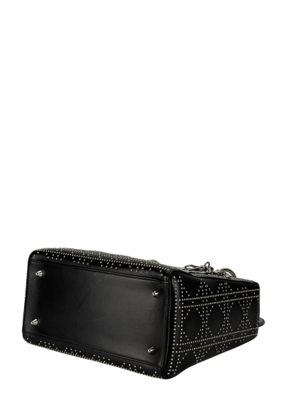 CHRISTIAN DIOR - Lady Dior Medium Cannage Studs Handbag Shoulder Bag 2WAY Black Leather