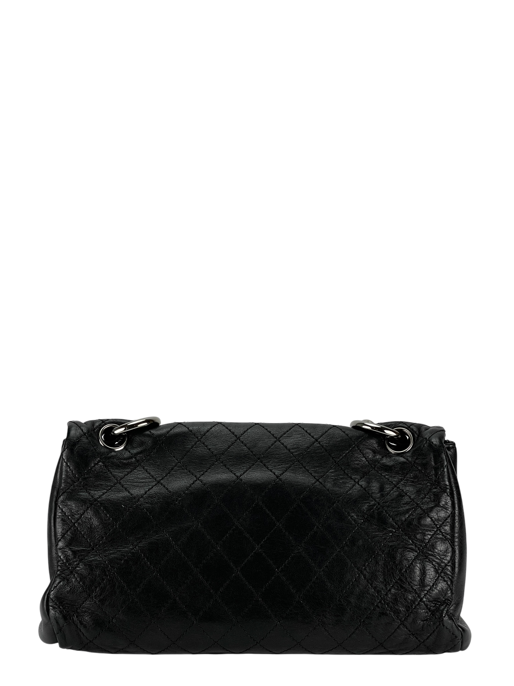 CHANEL - Black Lambskin Matelasse Chain Shoulder Bag Silver Hardware