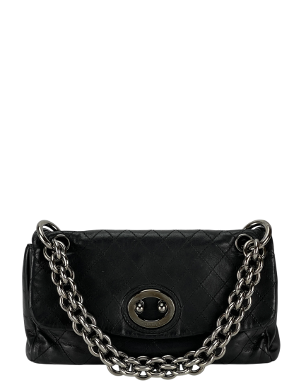 CHANEL - Black Lambskin Matelasse Chain Shoulder Bag Silver Hardware