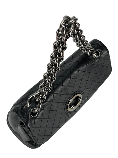 CHANEL - Black Lambskin Matelasse Chain Shoulder Bag Silver Hardware