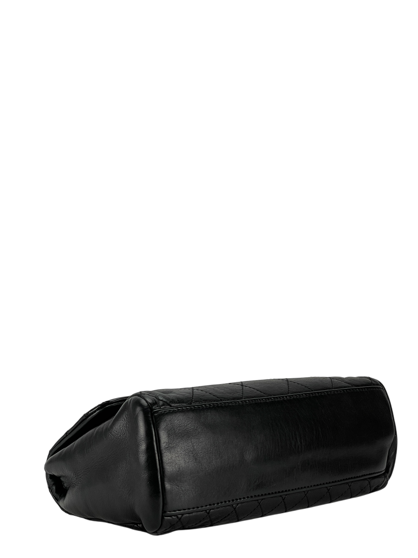 CHANEL - Black Lambskin Matelasse Chain Shoulder Bag Silver Hardware