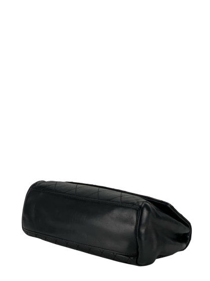 CHANEL - Black Lambskin Matelasse Chain Shoulder Bag Silver Hardware