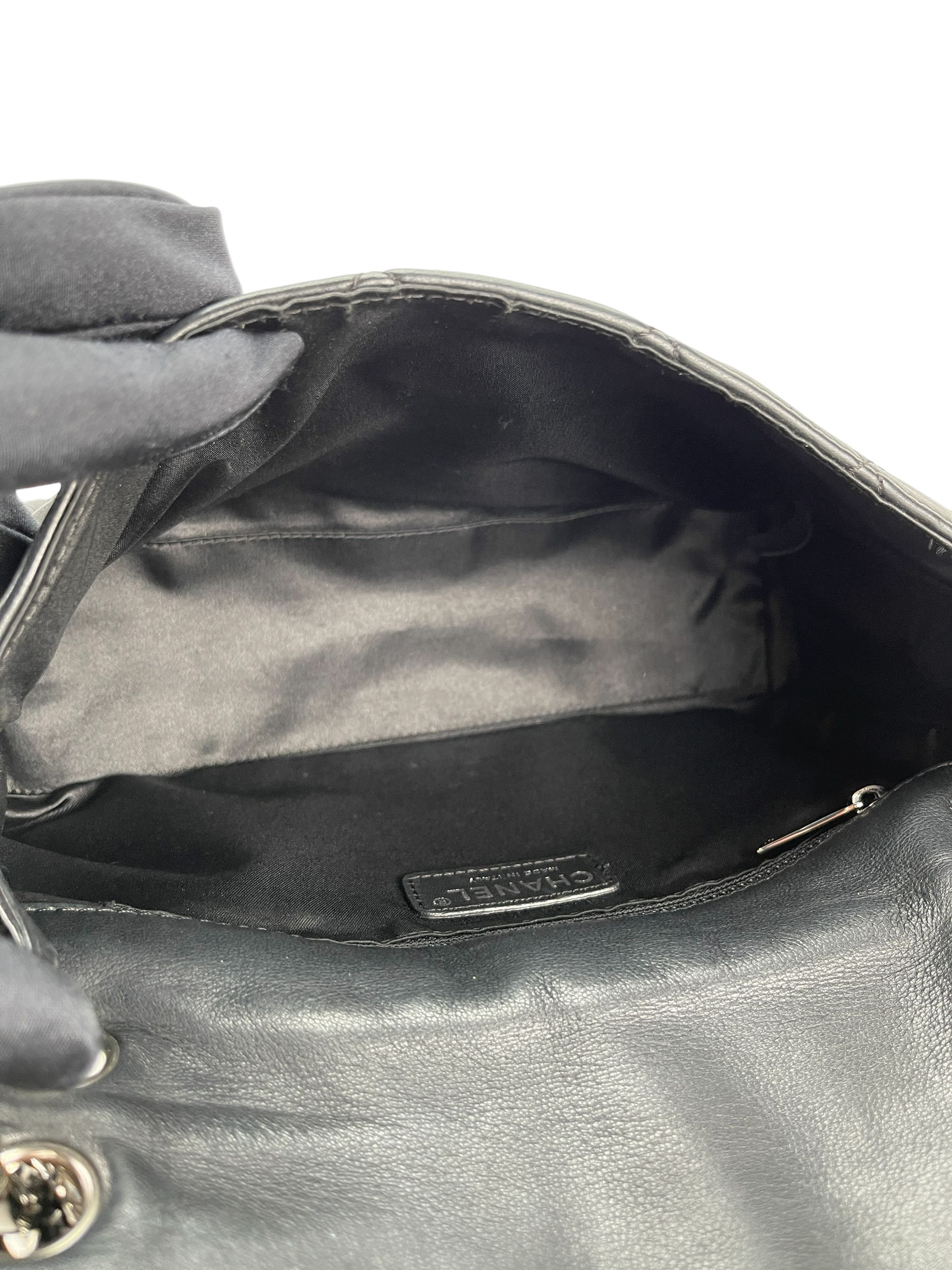 CHANEL - Black Lambskin Matelasse Chain Shoulder Bag Silver Hardware