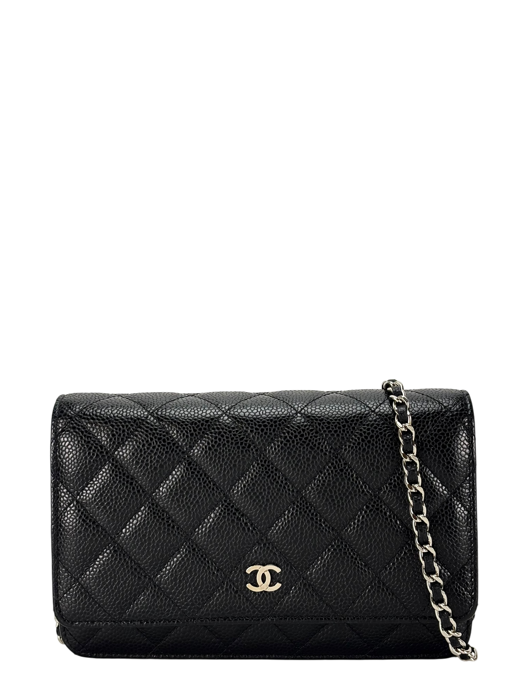 CHANEL - Black Caviar Wallet On Chain Sliver-Tone Metal (WOC)