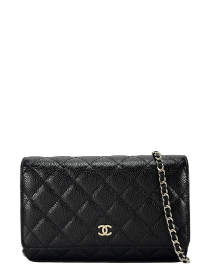 CHANEL - Black Caviar Wallet On Chain Sliver-Tone Metal (WOC)