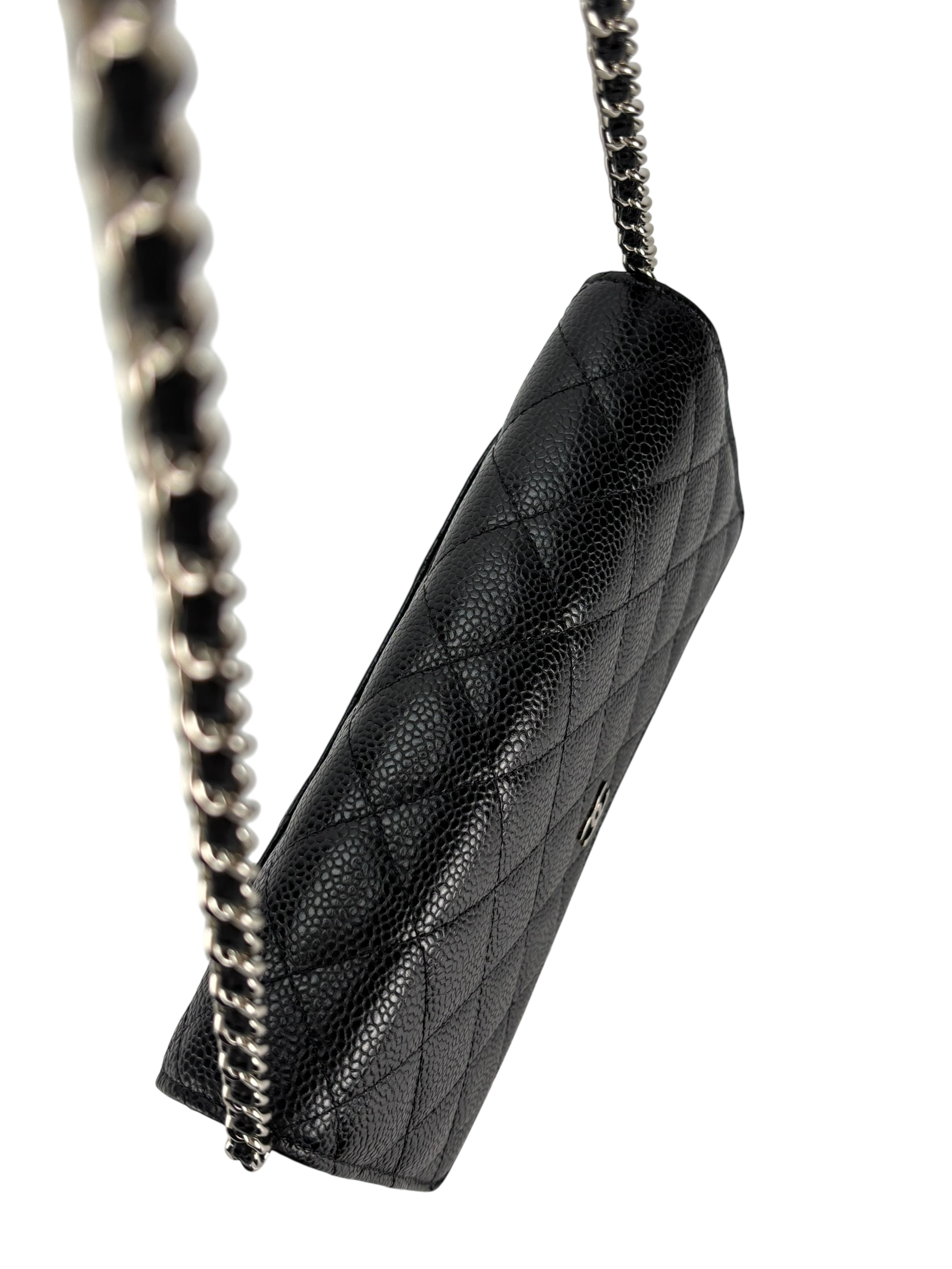 CHANEL - Black Caviar Wallet On Chain Sliver-Tone Metal (WOC)