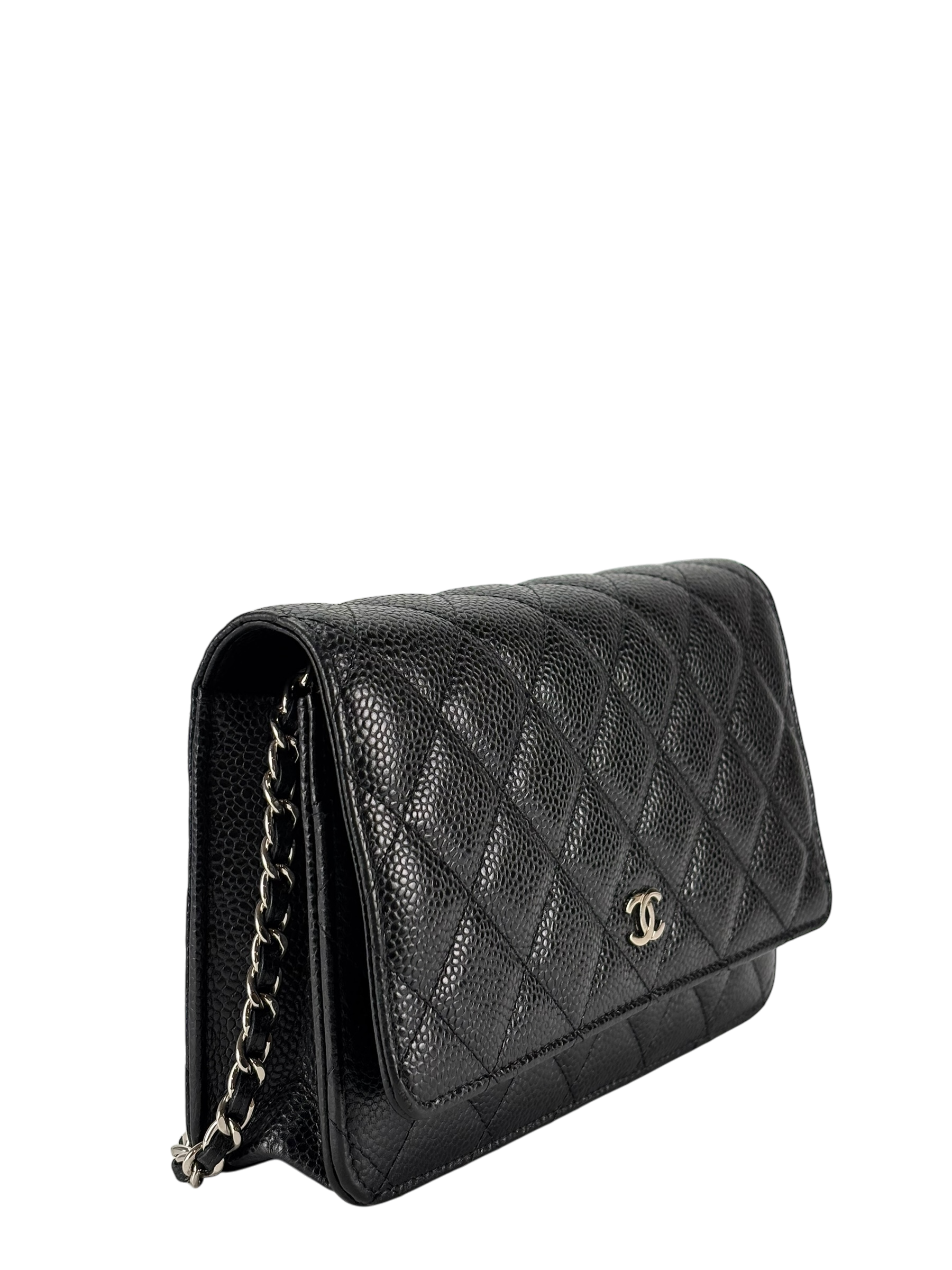 CHANEL - Black Caviar Wallet On Chain Sliver-Tone Metal (WOC)