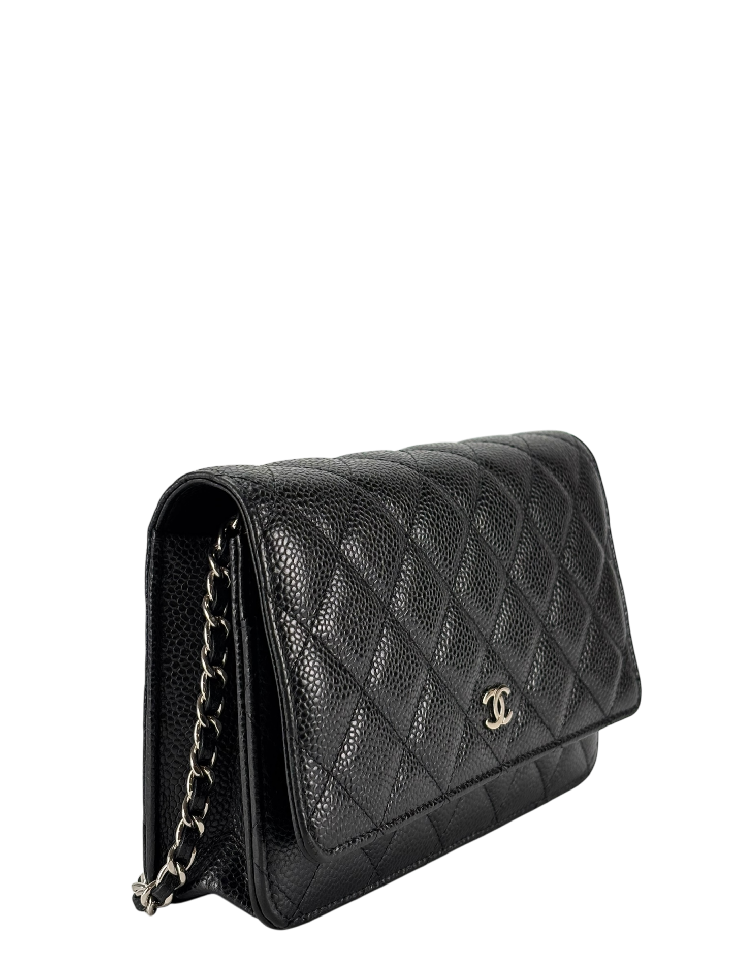 CHANEL - Black Caviar Wallet On Chain Sliver-Tone Metal (WOC)