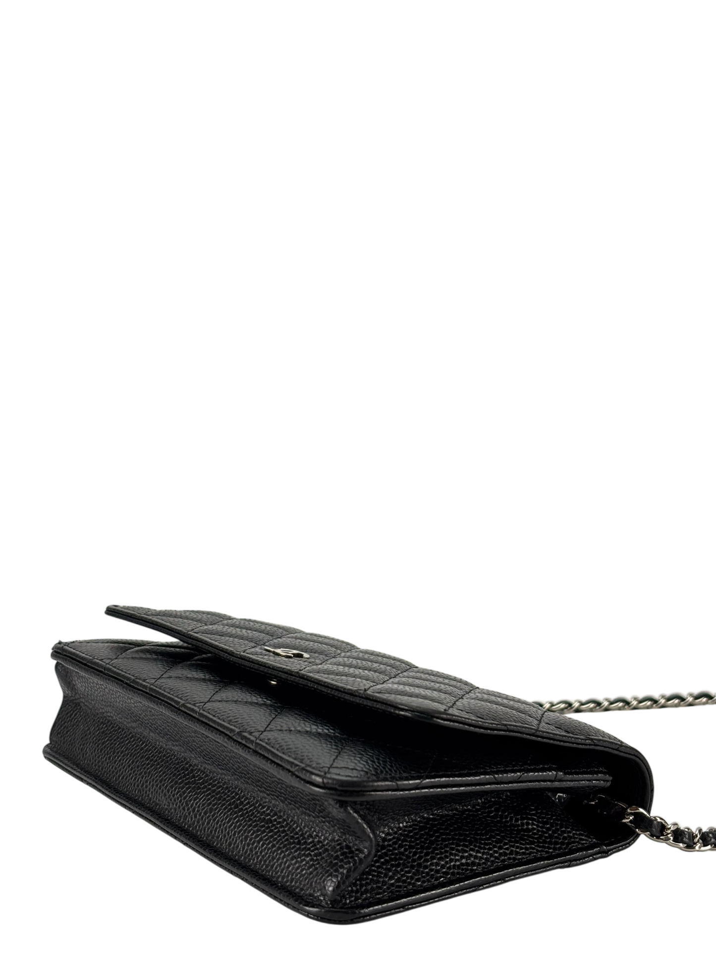 CHANEL - Black Caviar Wallet On Chain Sliver-Tone Metal (WOC)