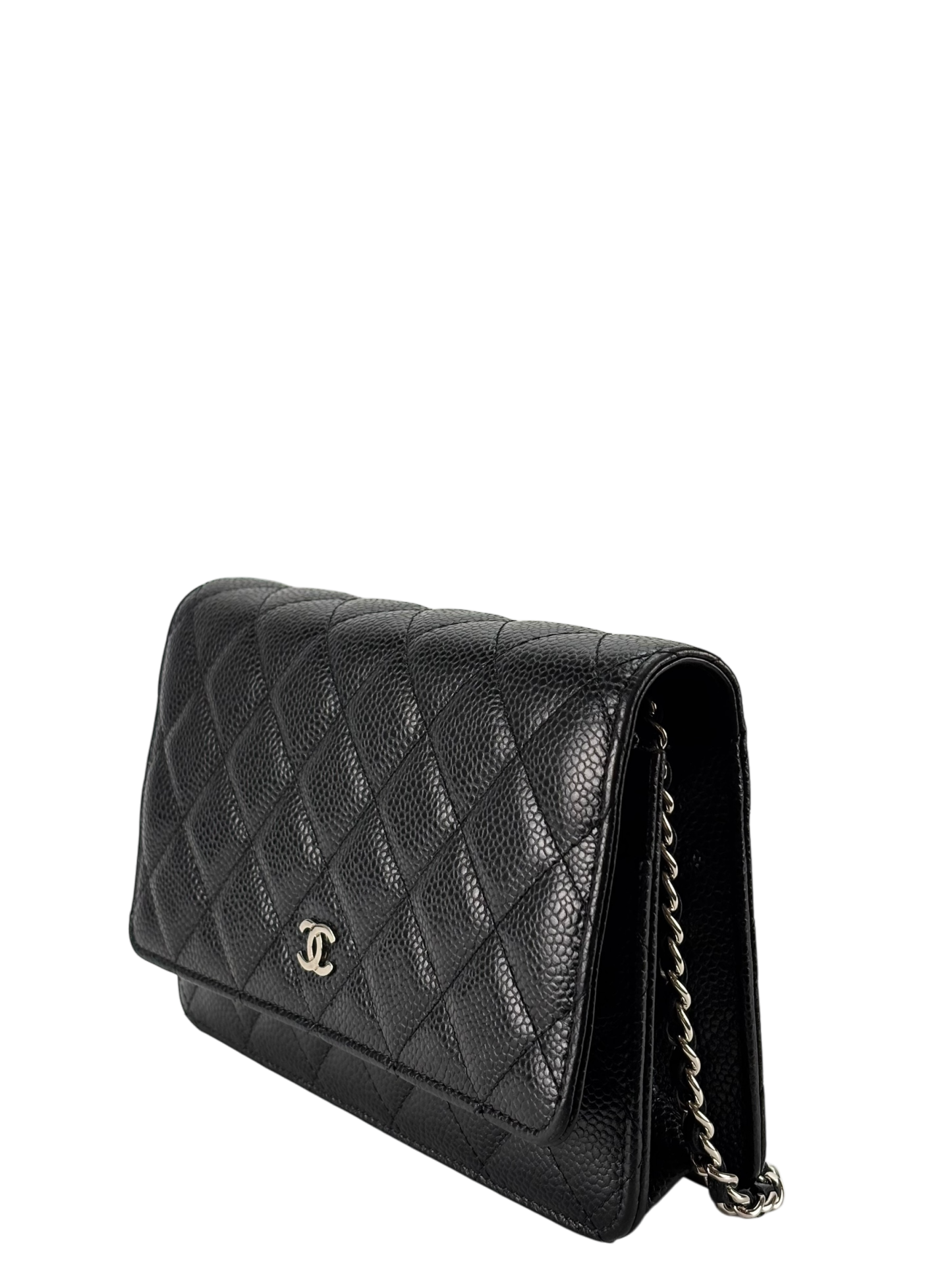 CHANEL - Black Caviar Wallet On Chain Sliver-Tone Metal (WOC)
