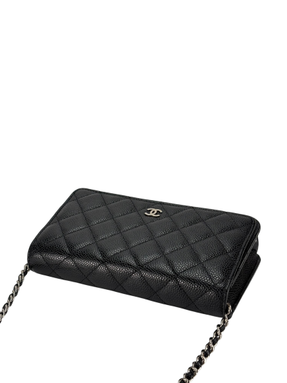 CHANEL - Black Caviar Wallet On Chain Sliver-Tone Metal (WOC)