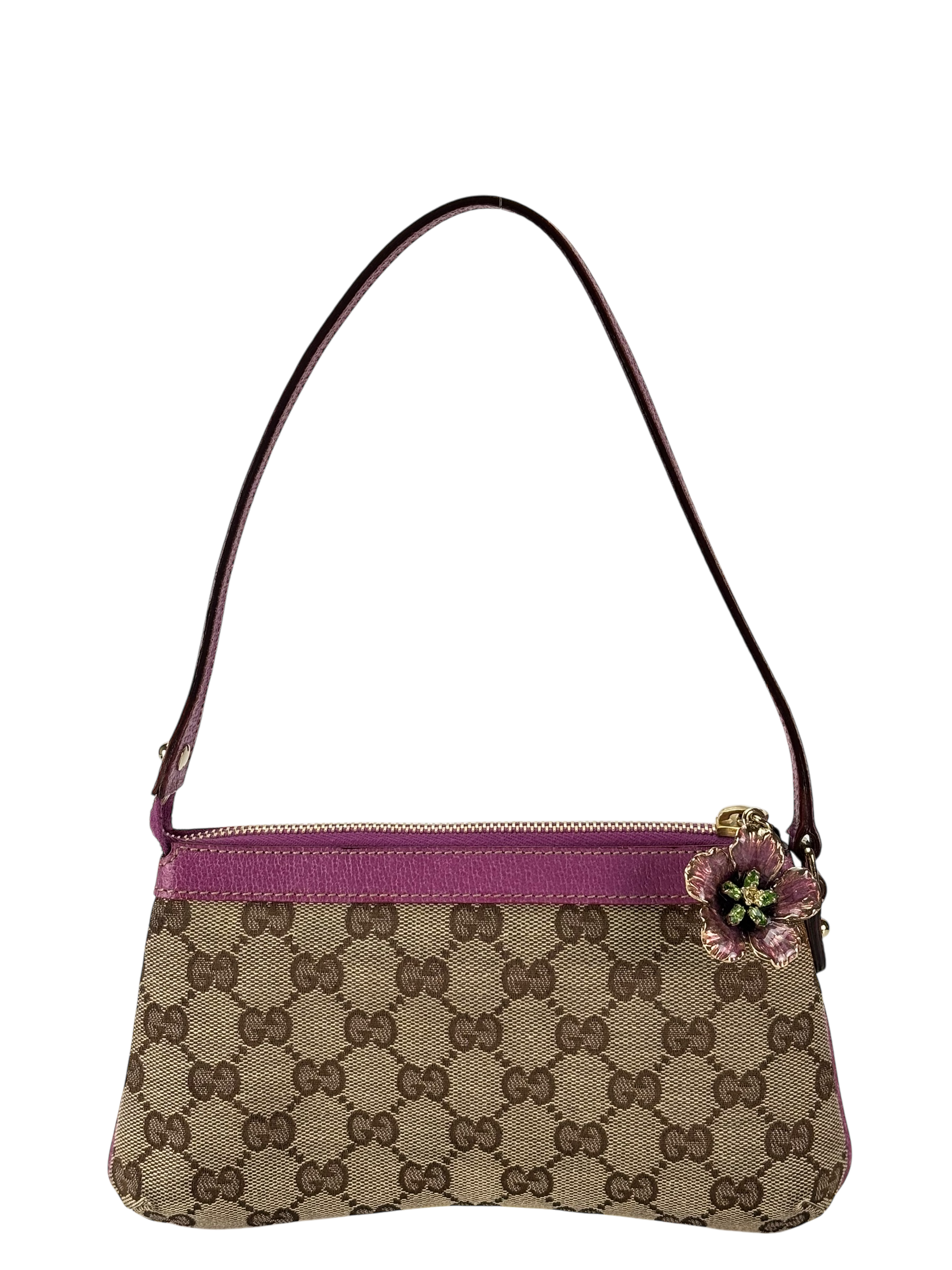 GUCCI - Pink Leather GG Canvas Shoulder Bag