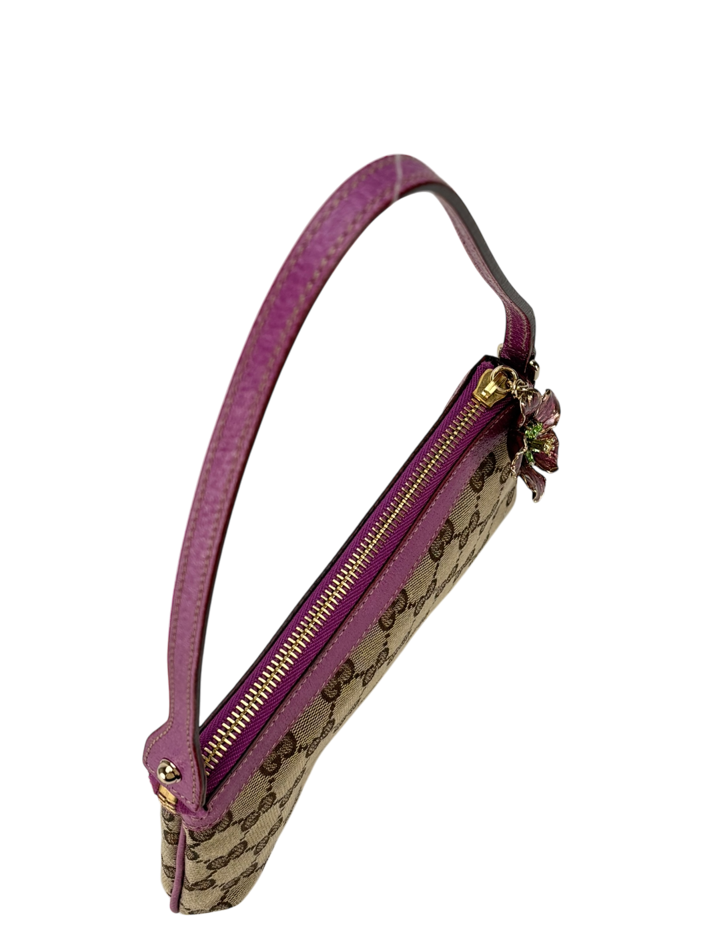 GUCCI - Pink Leather GG Canvas Shoulder Bag