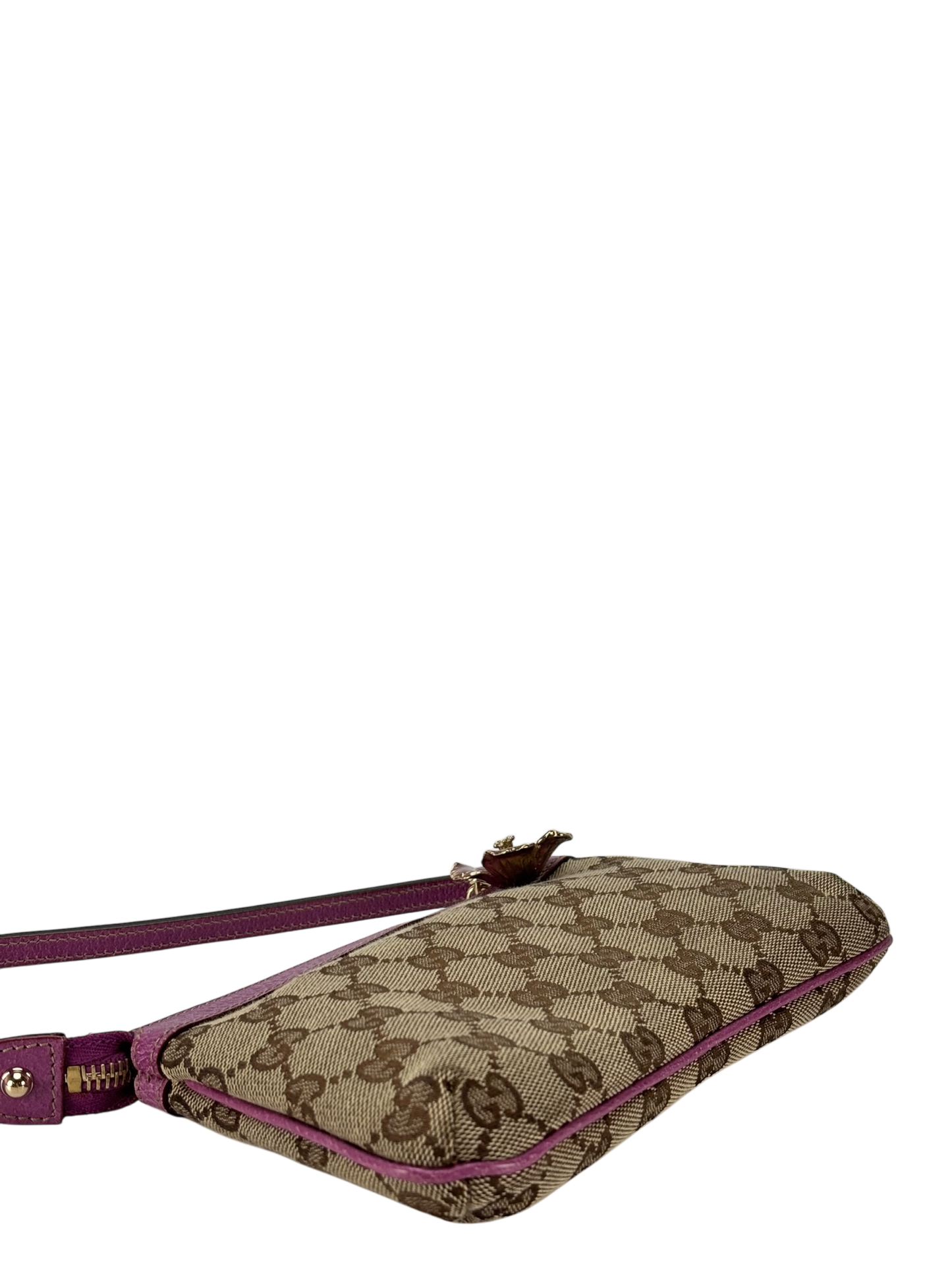GUCCI - Pink Leather GG Canvas Shoulder Bag