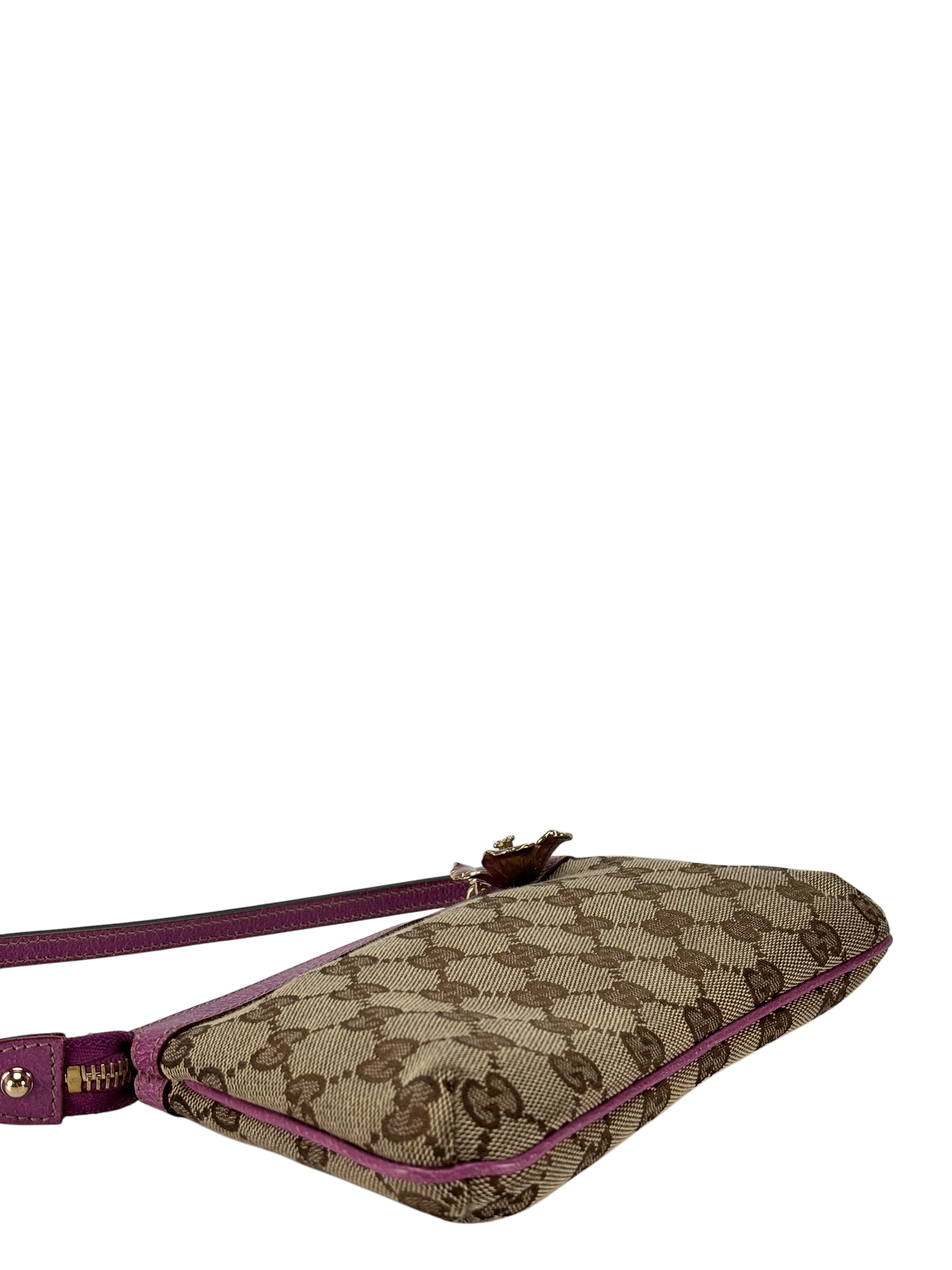 GUCCI - Pink Leather GG Canvas Shoulder Bag