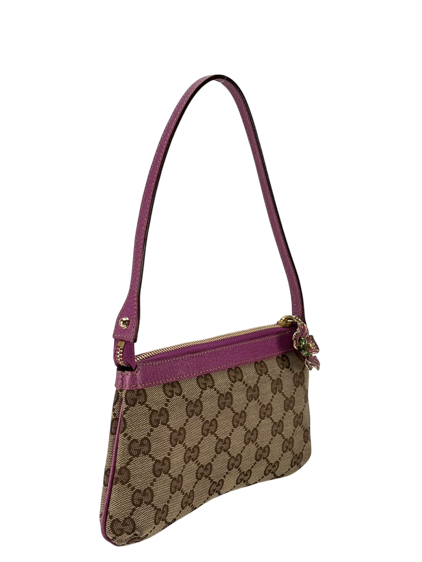 GUCCI - Pink Leather GG Canvas Shoulder Bag