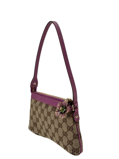 GUCCI - Pink Leather GG Canvas Shoulder Bag