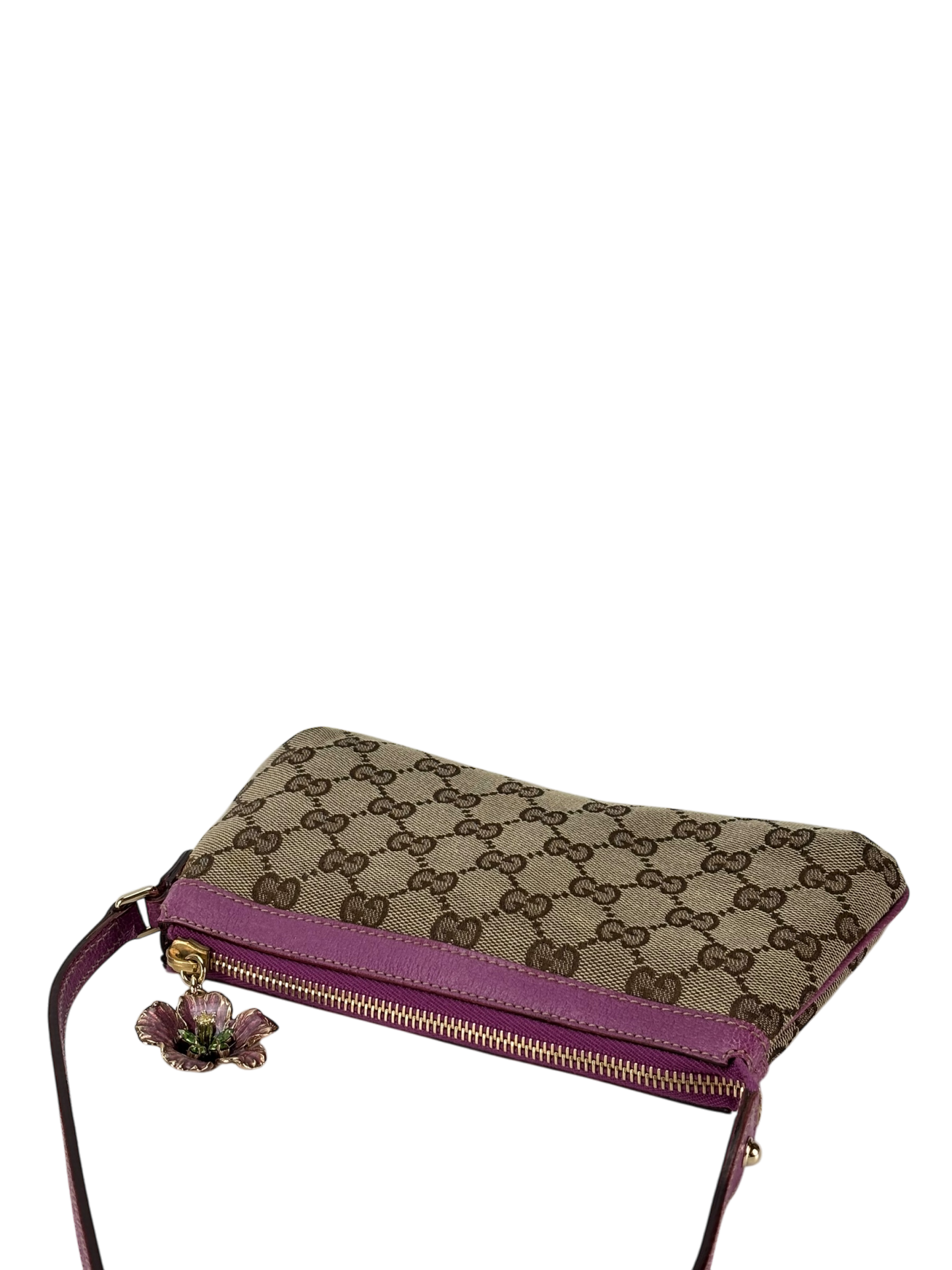GUCCI - Pink Leather GG Canvas Shoulder Bag