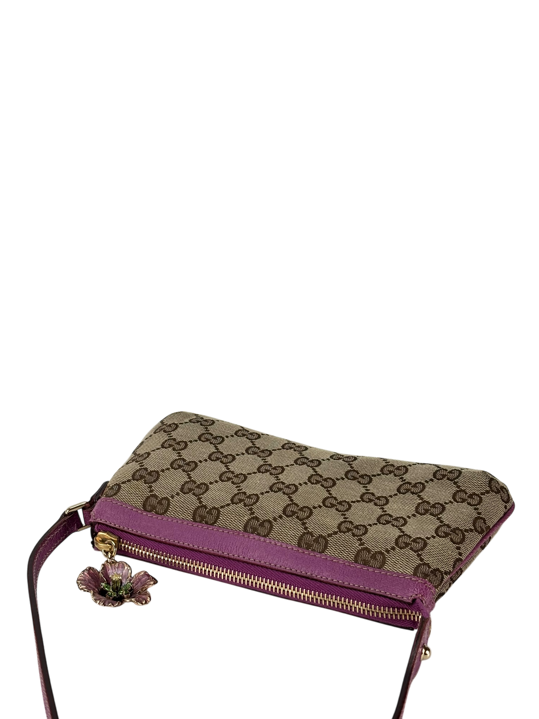 GUCCI - Pink Leather GG Canvas Shoulder Bag