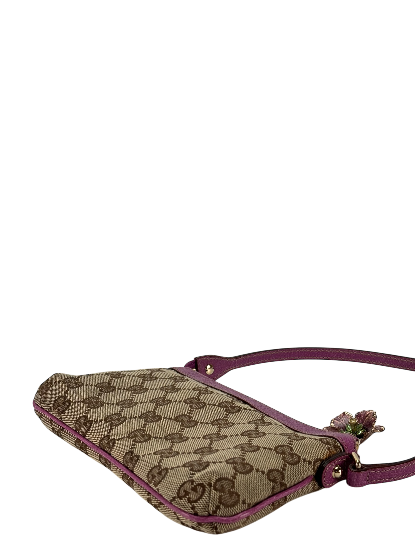 GUCCI - Pink Leather GG Canvas Shoulder Bag