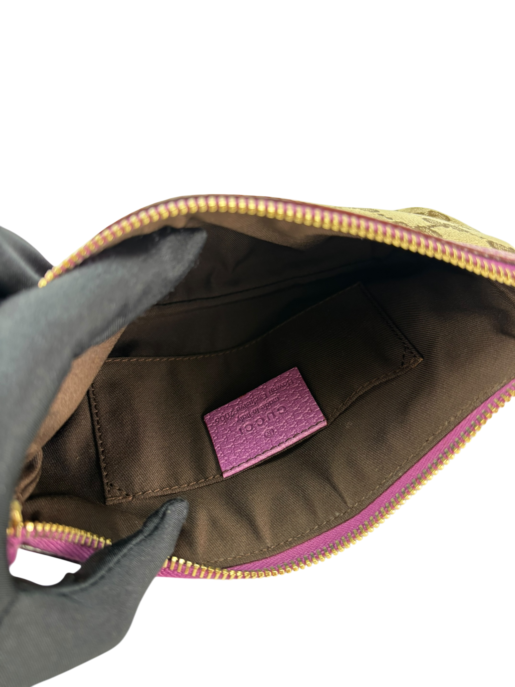 GUCCI - Pink Leather GG Canvas Shoulder Bag