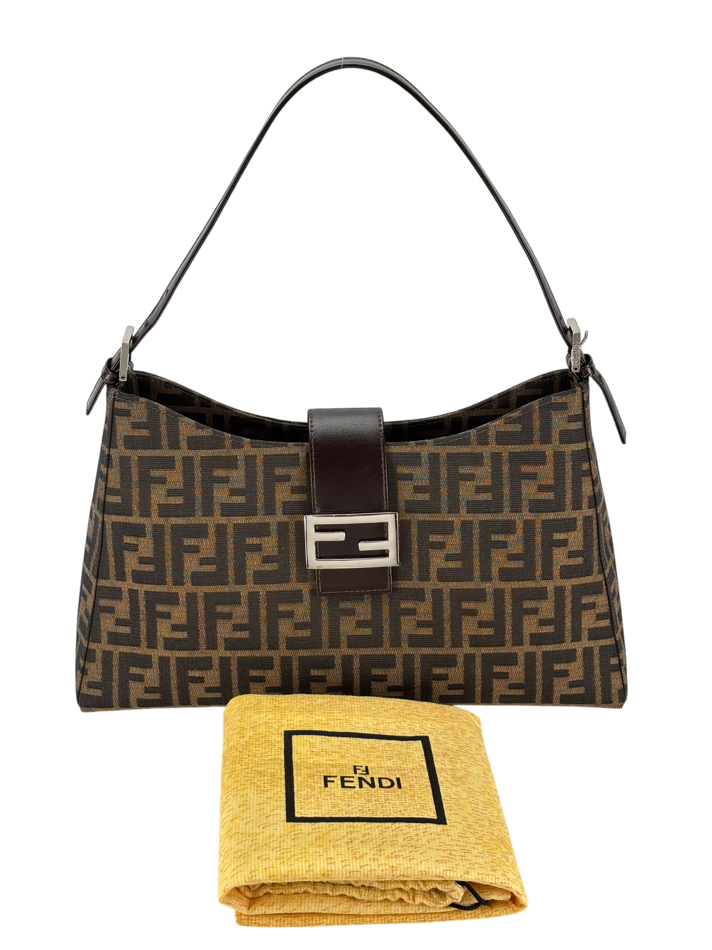 FENDI - Brown Zucca Canvas Leather Shoulder Bag 