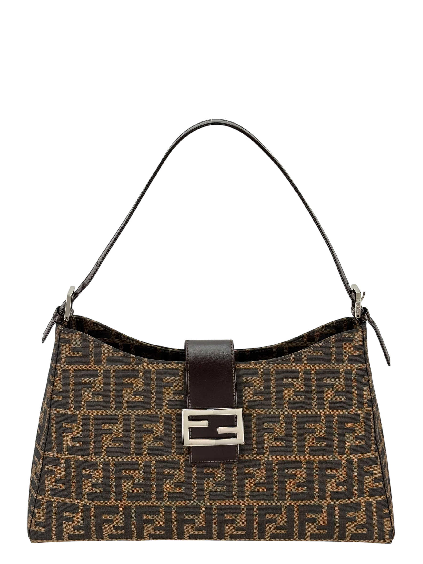 FENDI - Brown Zucca Canvas Leather Shoulder Bag 