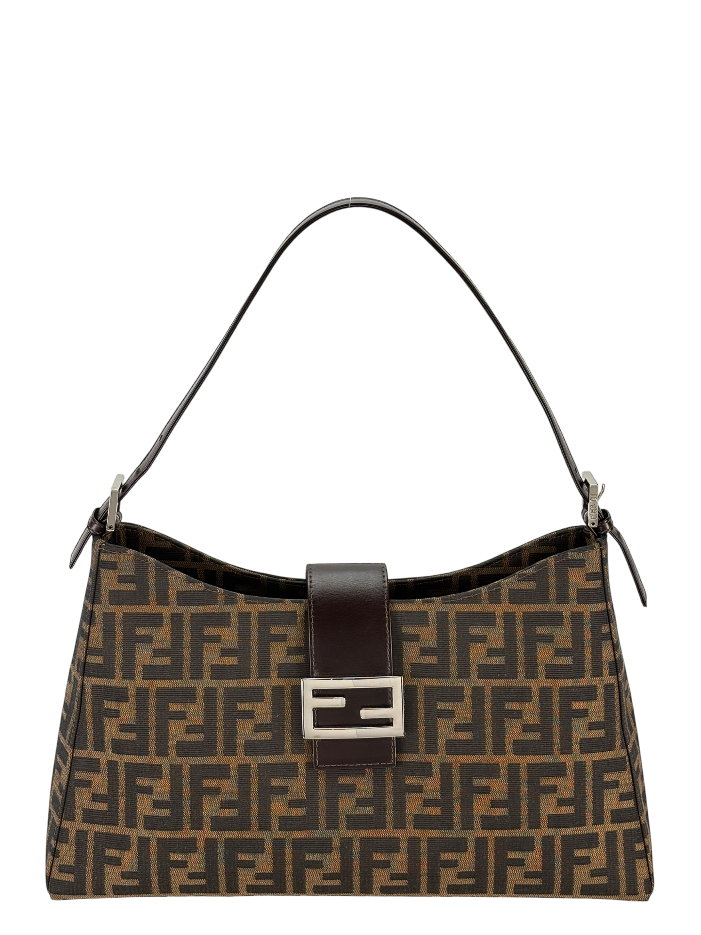 FENDI - Brown Zucca Canvas Leather Shoulder Bag 