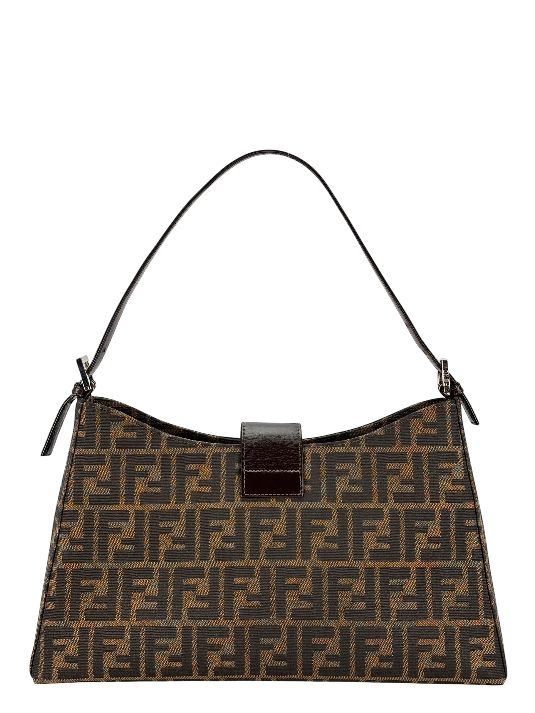 FENDI - Brown Zucca Canvas Leather Shoulder Bag 