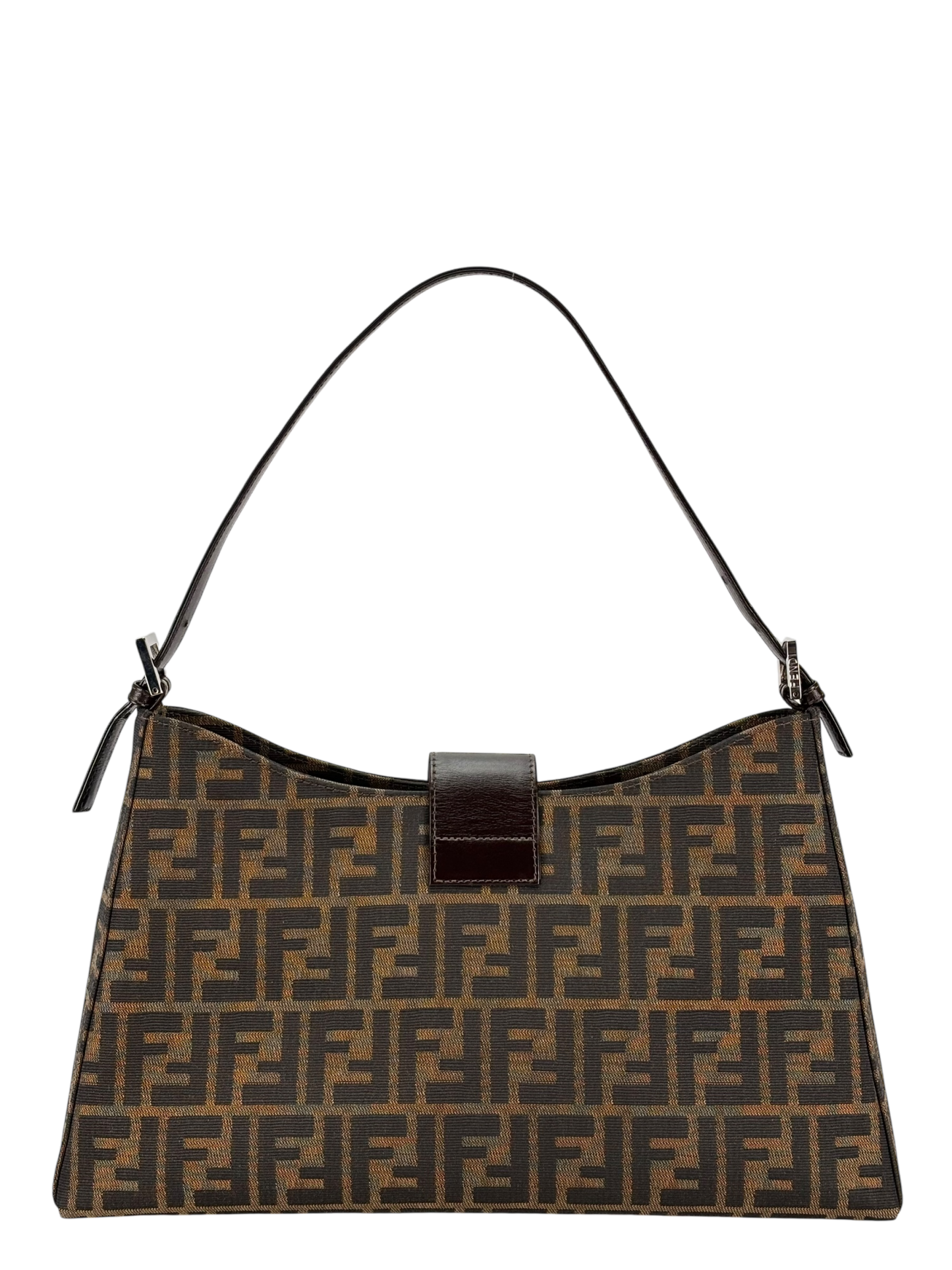 FENDI - Brown Zucca Canvas Leather Shoulder Bag 
