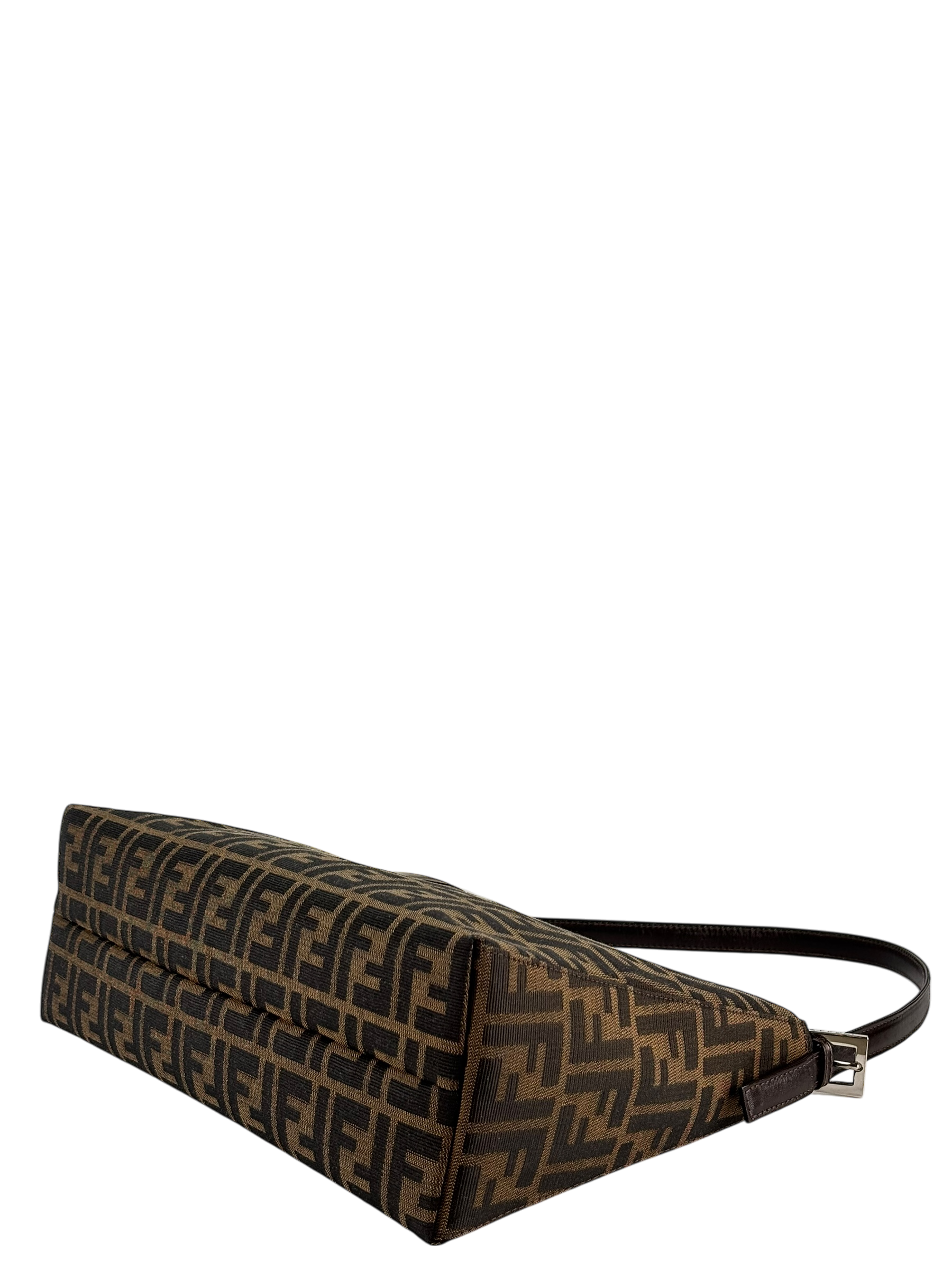 FENDI - Brown Zucca Canvas Leather Shoulder Bag 