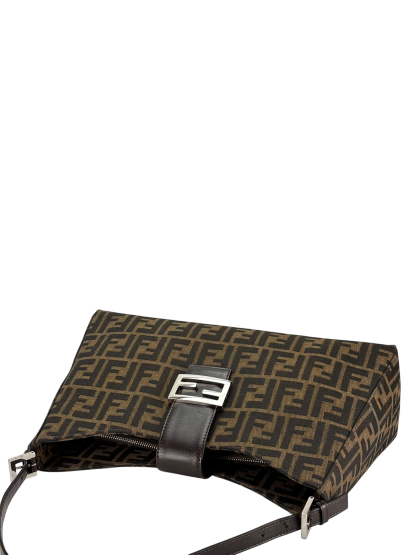 FENDI - Brown Zucca Canvas Leather Shoulder Bag 