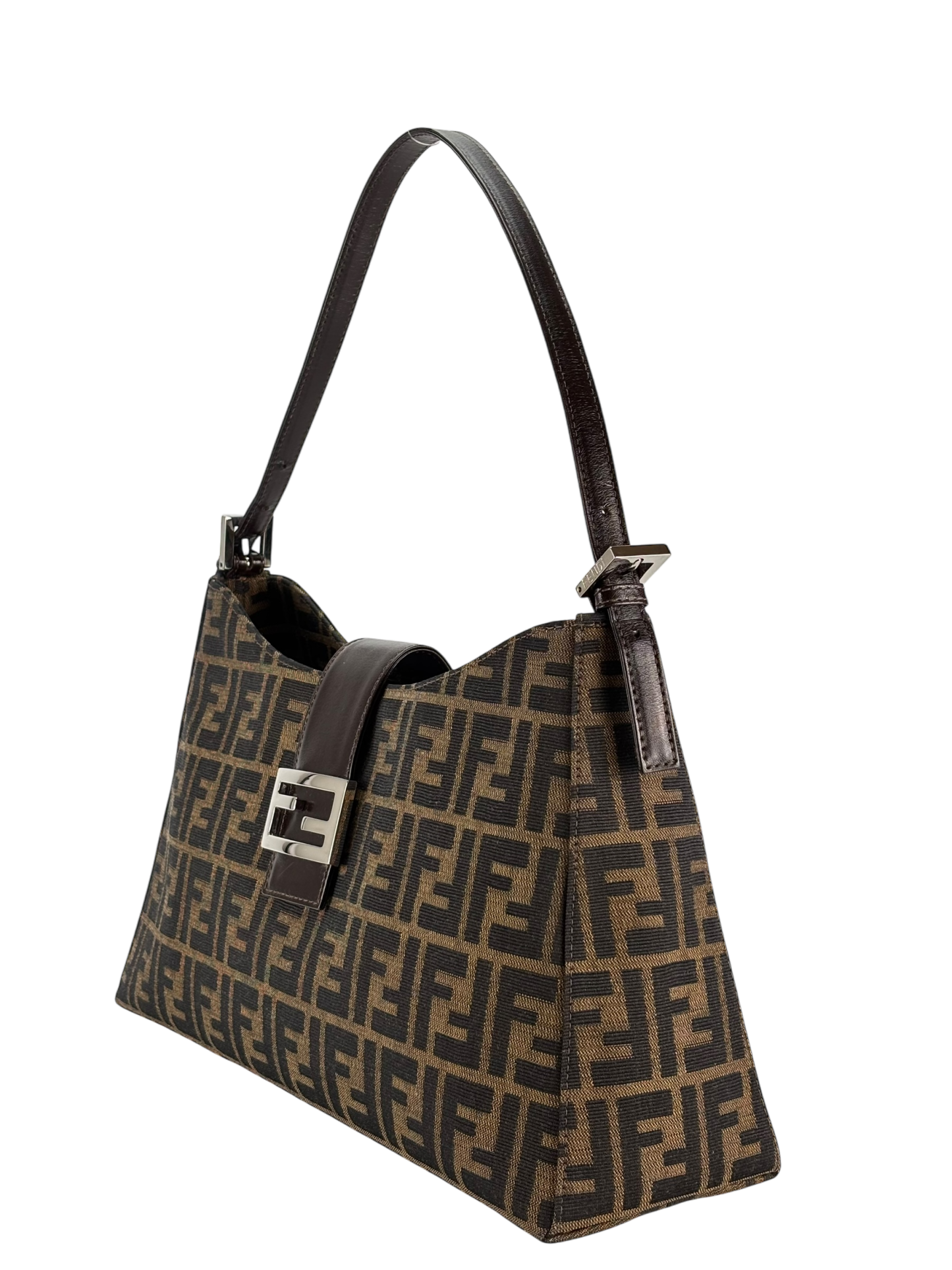 FENDI - Brown Zucca Canvas Leather Shoulder Bag 