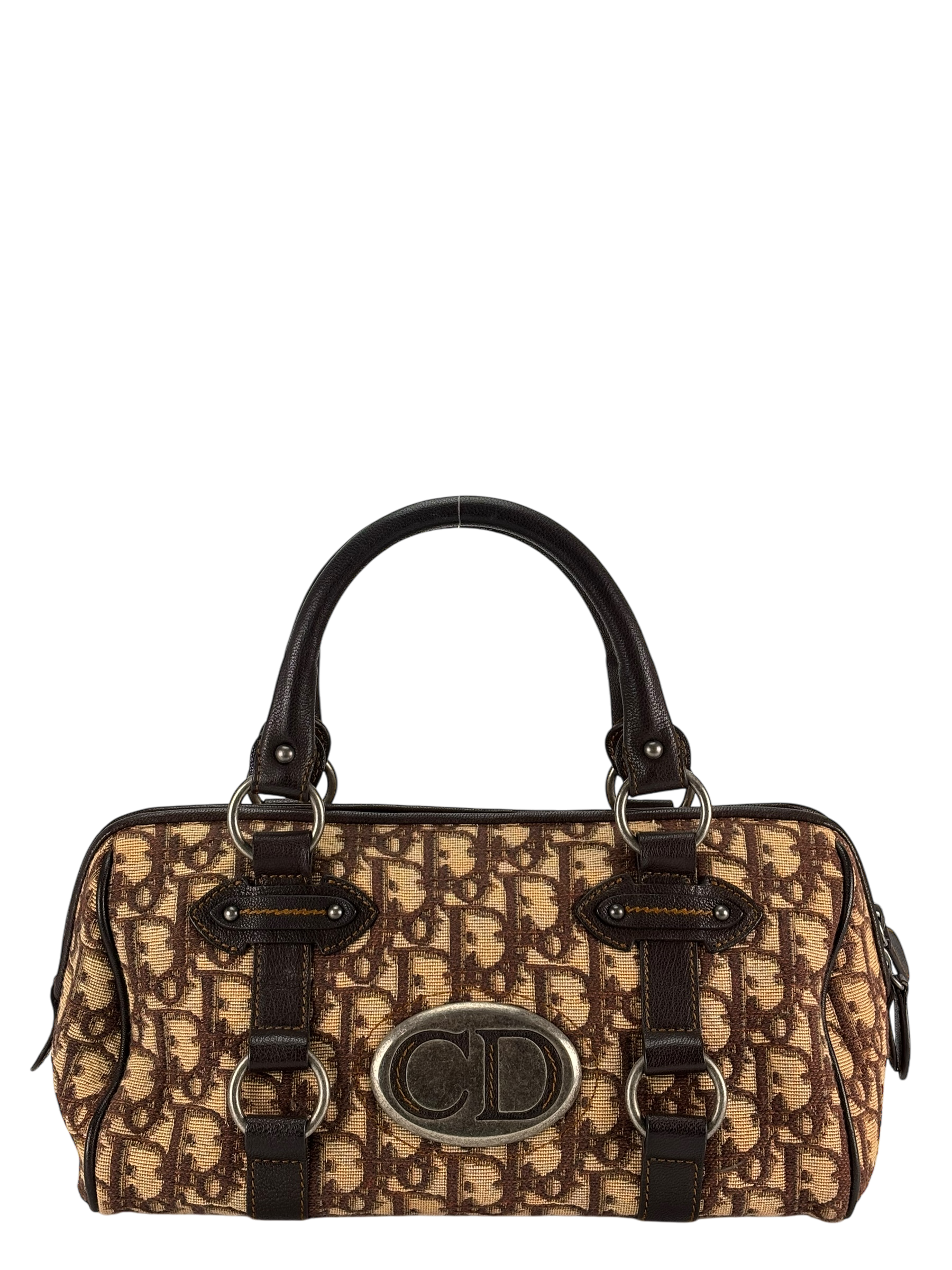 CHRISTIAN DIOR - Beige Brown Trotter CD logo Boston handbag 