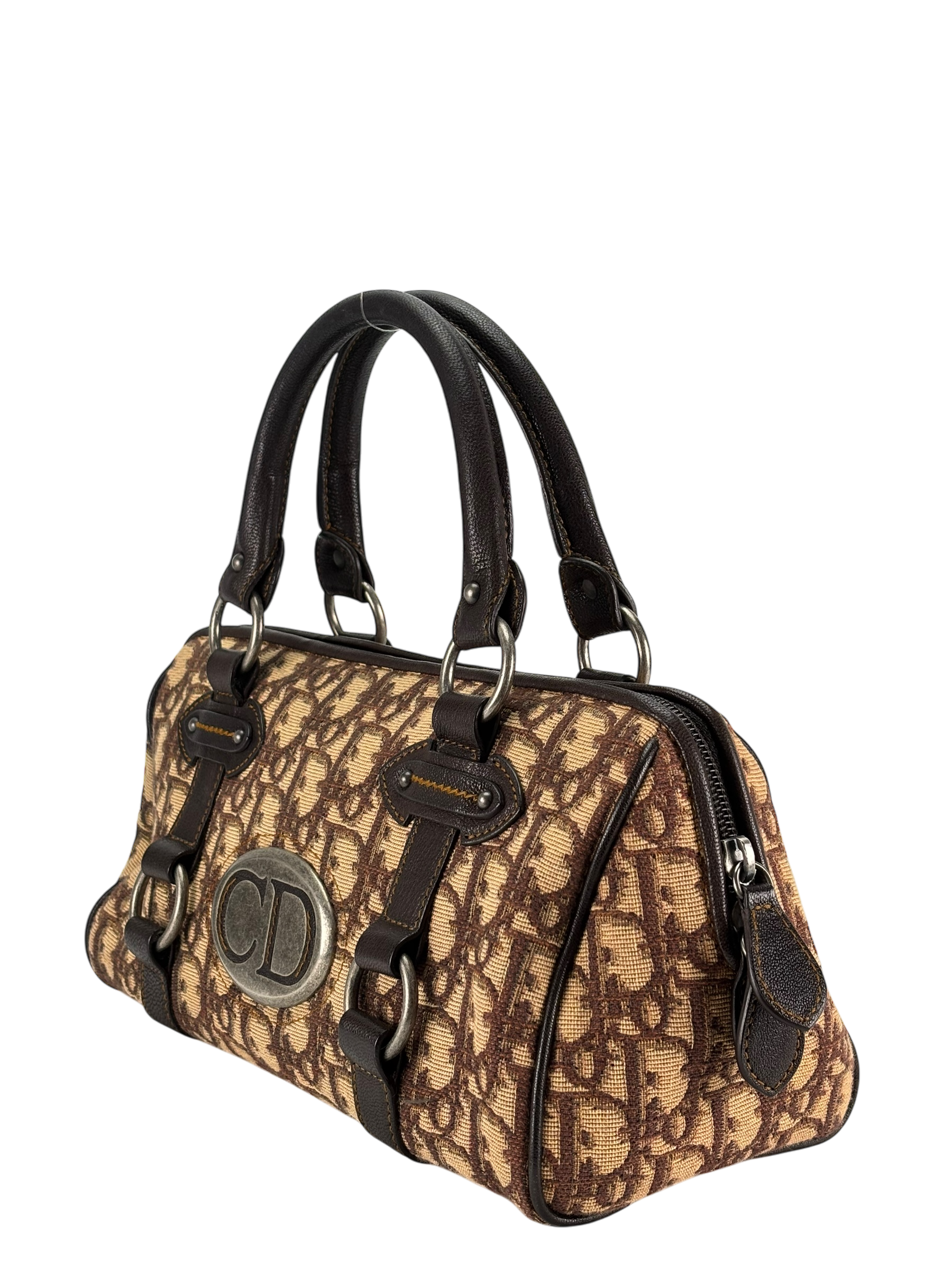 CHRISTIAN DIOR - Beige Brown Trotter CD logo Boston handbag 
