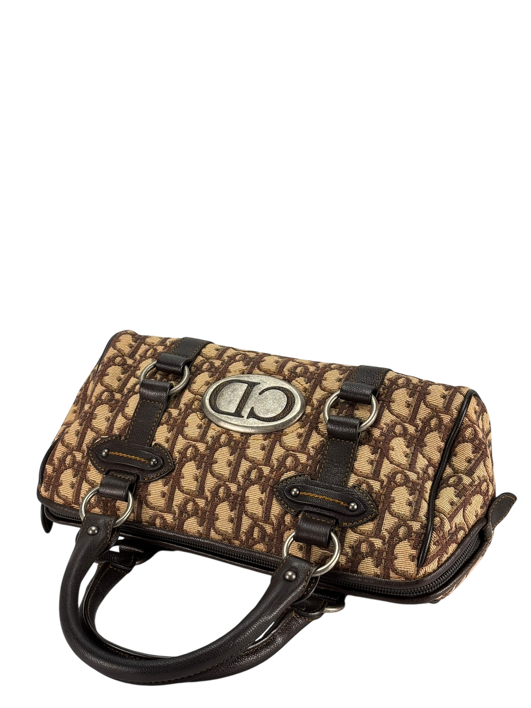 CHRISTIAN DIOR - Beige Brown Trotter CD logo Boston handbag 
