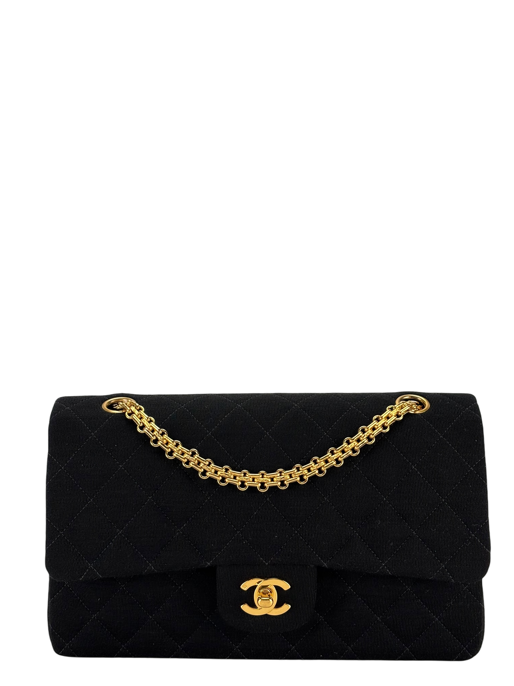 CHANEL - Black Canvas Jersey Double Flap Bag