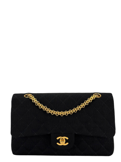 CHANEL - Black Canvas Jersey Double Flap Bag