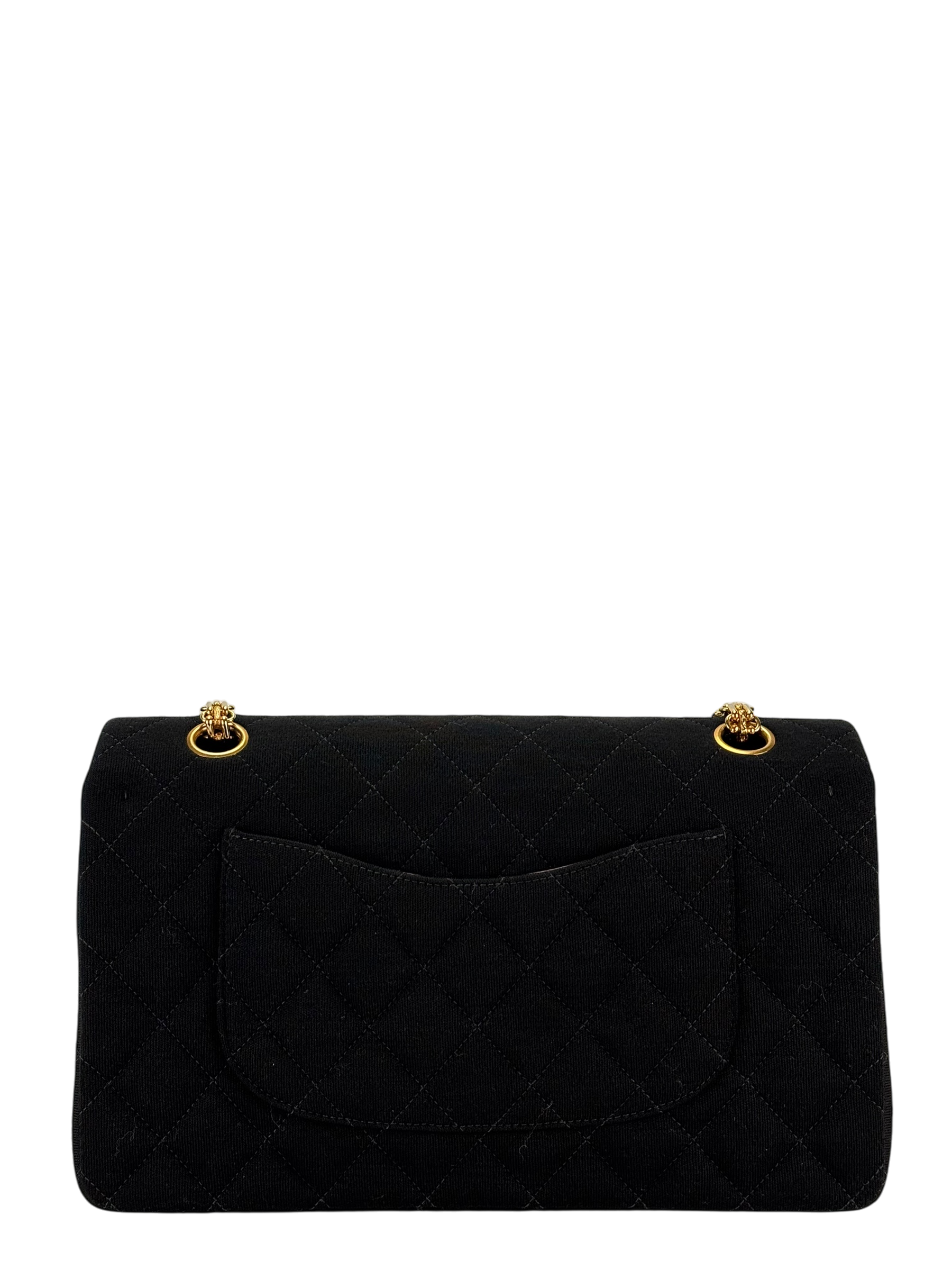CHANEL - Black Canvas Jersey Double Flap Bag