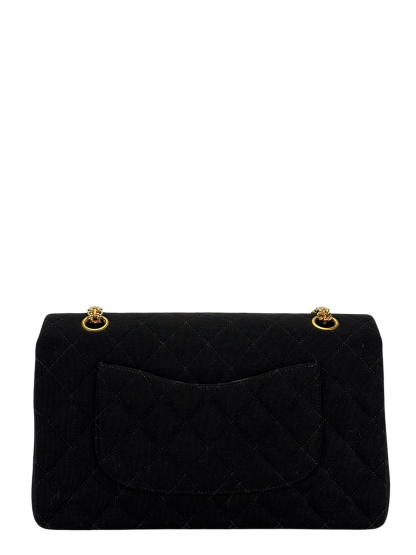 CHANEL - Black Canvas Jersey Double Flap Bag