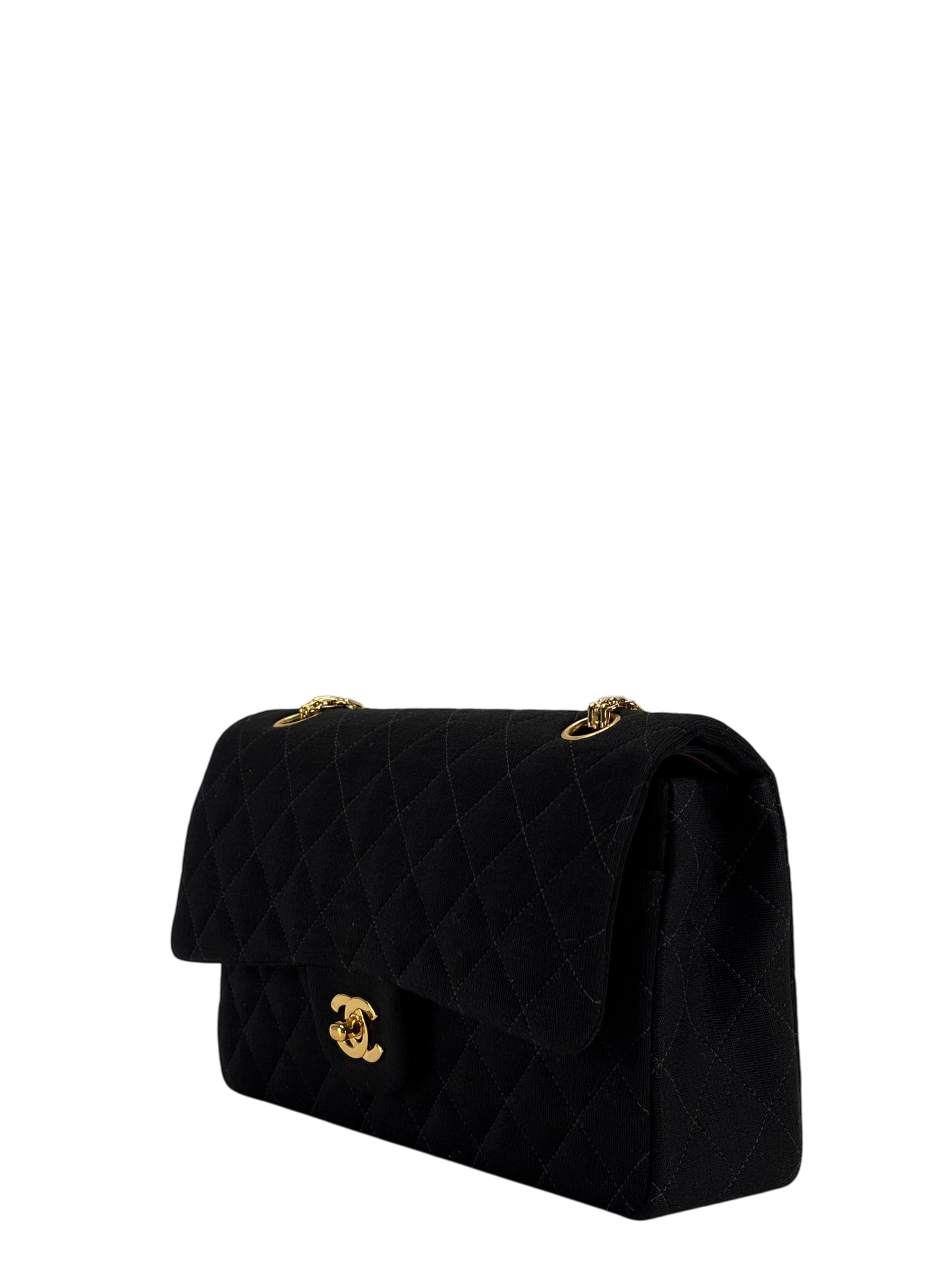 CHANEL - Black Canvas Jersey Double Flap Bag
